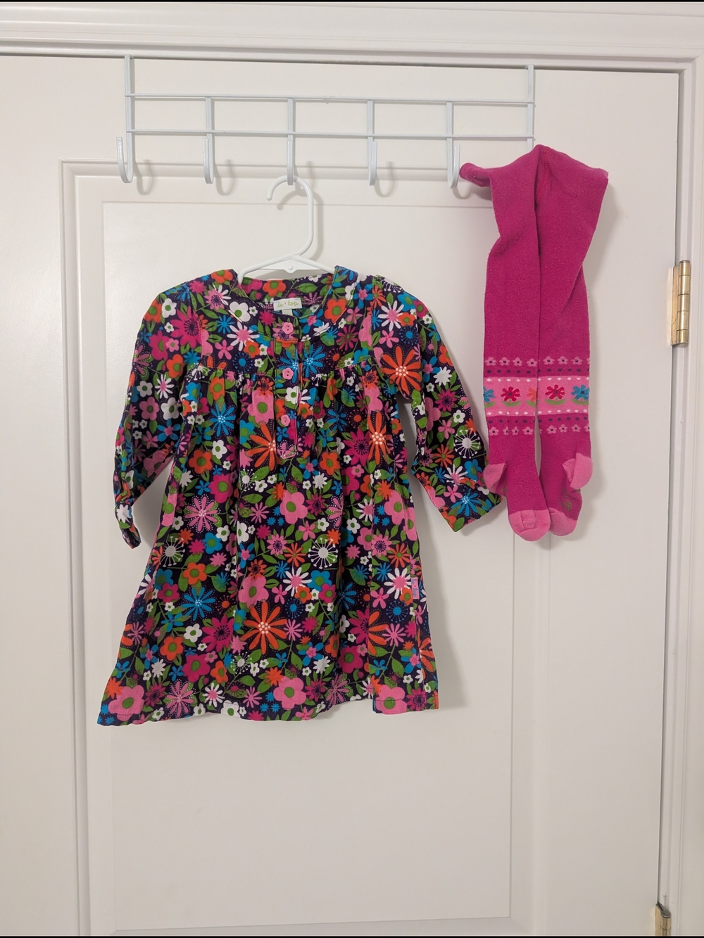 Le Top 24M Girls Floral Corduroy Dress Pink Tights Set Retro Flower